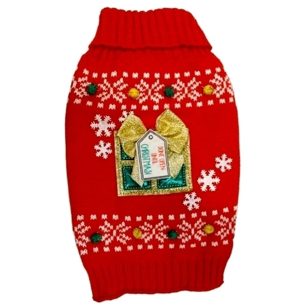 NWT Merry & Bright Pet Dog Dont Open Unitl Christmas Sweater Medium Holiday New